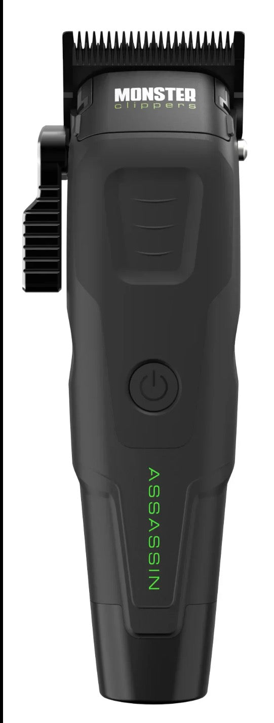 Monster Assassin cordless clipper with adjustable blade and charging stand