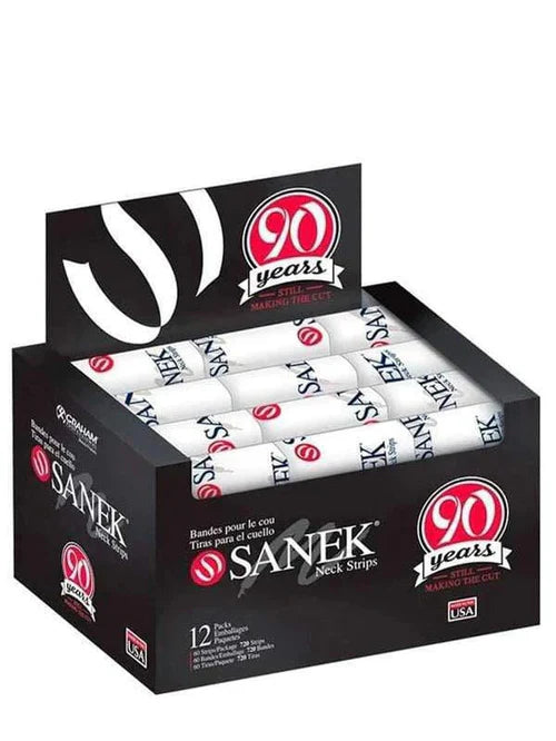 Sanek disposable neck strips box for barbershop hygiene and client comfort