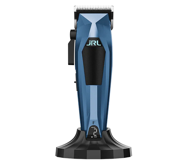 Blue and black hair clipper with 'JRL' branding on a white background