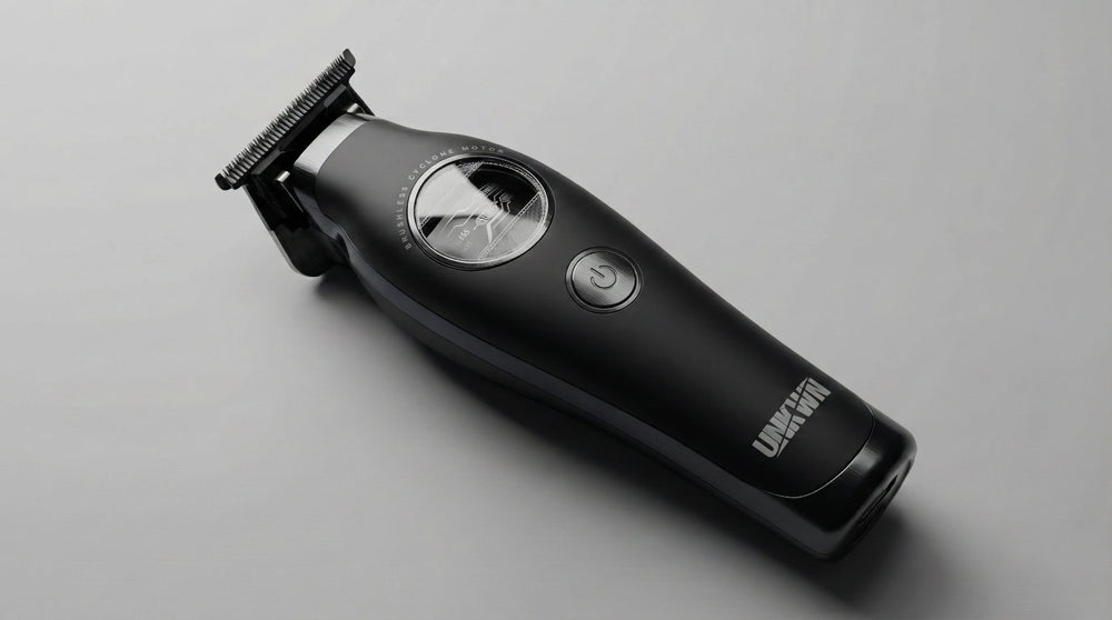 Angled side view of the UNKWN Cyclone cordless barber trimmer