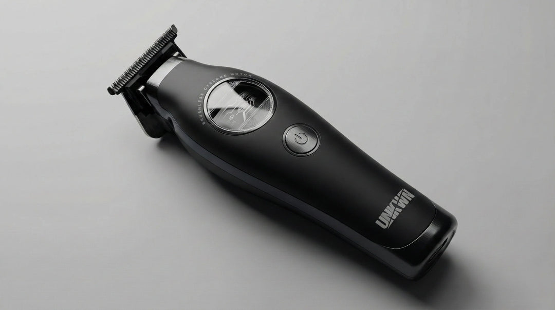 Angled side view of the UNKWN Cyclone cordless barber trimmer