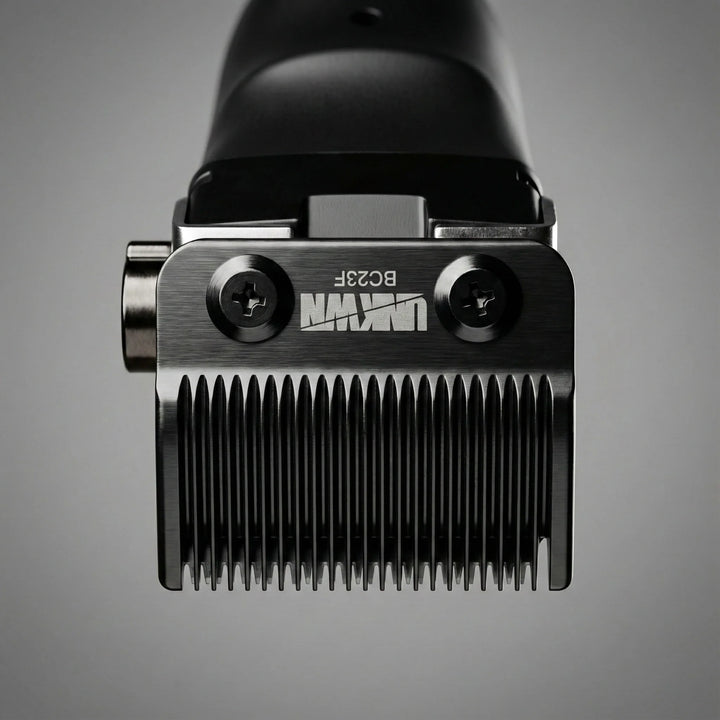 Close-up blade view of the UNKWN Cyclone professional clipper