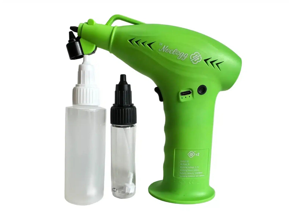 NoClogg AirBrush V2 cordless airbrush system with enhancement bottles and rechargeable design