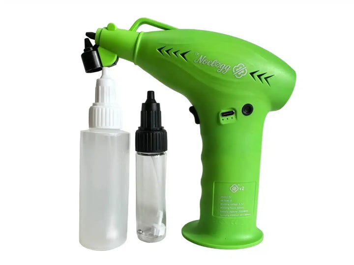 NoClogg AirBrush V2 cordless airbrush system with enhancement bottles and rechargeable design