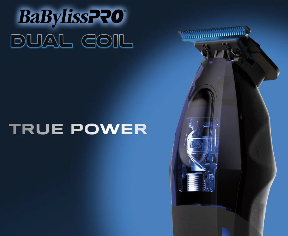 BabylissPRO Dual Coil FX95T trimmer with transparent illuminated dual coil motor technology and true power graphic