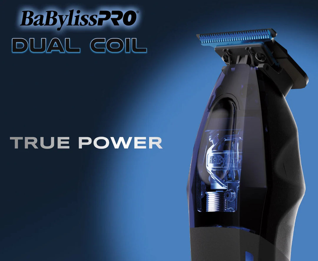 BabylissPRO Dual Coil FX95T trimmer with transparent illuminated dual coil motor technology and true power graphic