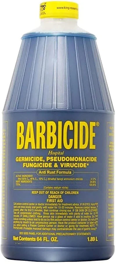 Barbicide 64 oz hospital-grade disinfectant concentrate for professional barber and salon tool disinfection