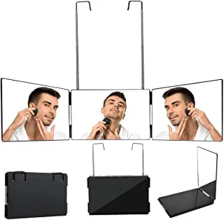     Professional trifold 3-way mirror with rechargeable LED light for self haircuts and barber grooming
