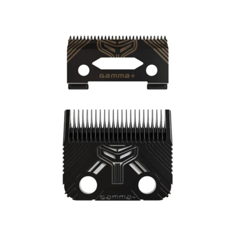 Gamma+ T1000 Echo Fade metal injection molded clipper blade set with moving cutter.