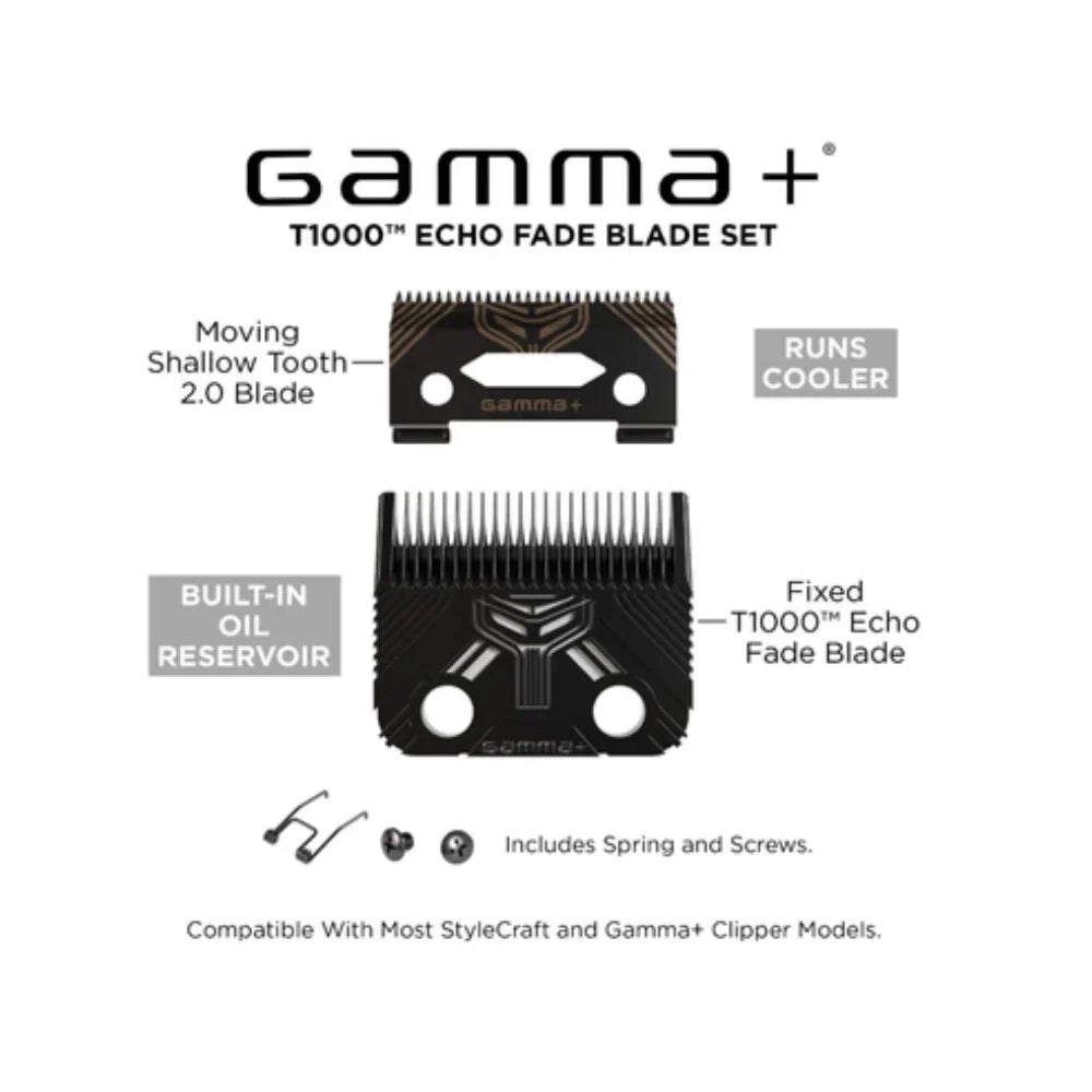 Gamma+ T1000 Echo Fade blade set with screws and spring installation kit.