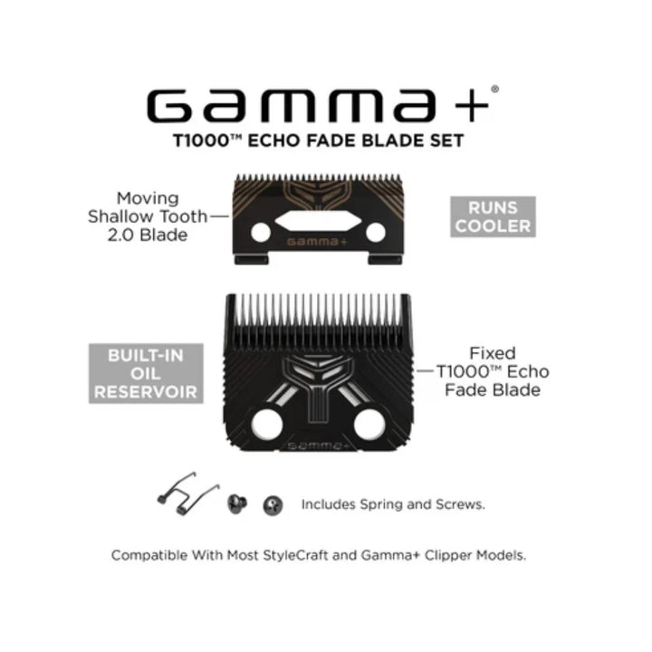 Gamma+ T1000 Echo Fade blade set with screws and spring installation kit.