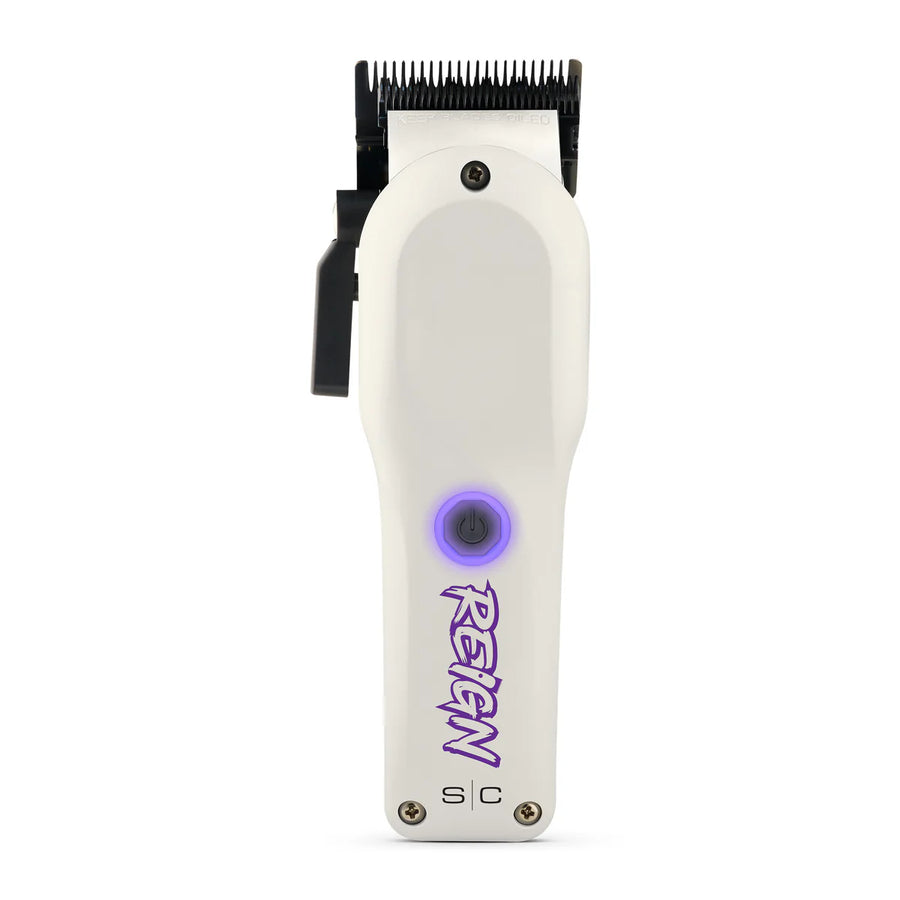 SC Pro Reign professional cordless hair clipper available in white with an EQN digital brushless motor.
