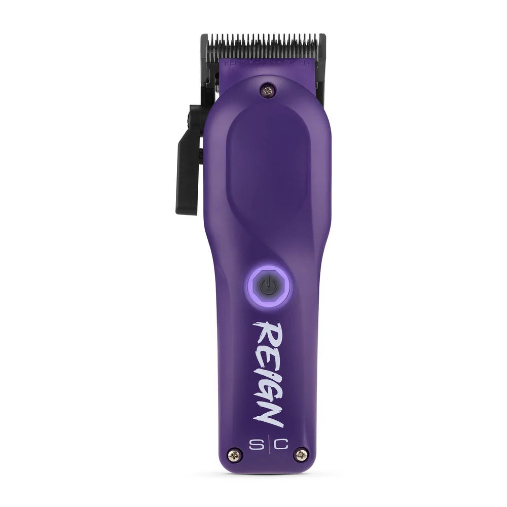SC Pro Reign professional cordless hair clipper available in purple with an EQN digital brushless motor.