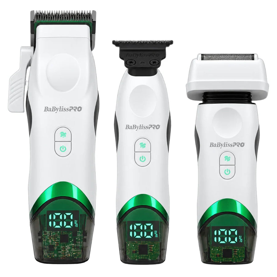 BaBylissPRO x Tomb45 limited edition white wireless charging clipper trimmer and double-foil shaver set