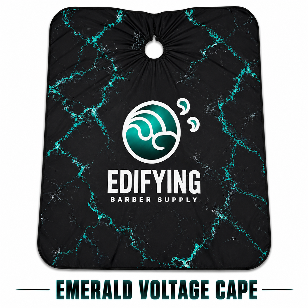 Edifying Barber Supply Emerald Voltage black and emerald barber cape