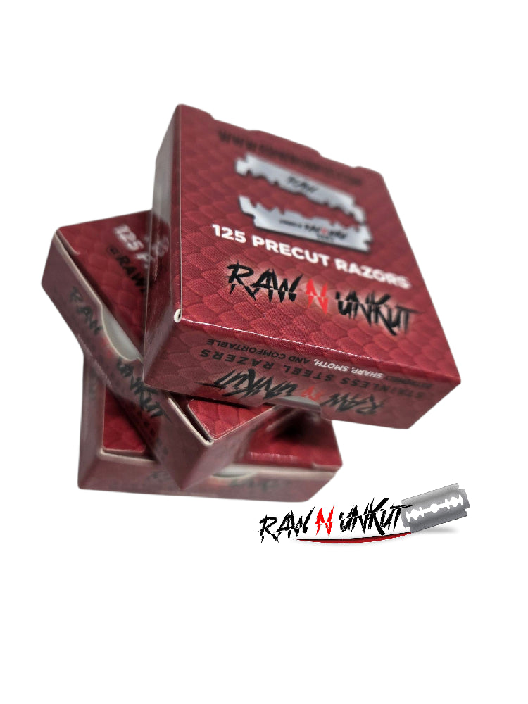 Raw N Unkut Pure Swedish Stainless Steel precut single edge razor blades 100 count barber razor blade box