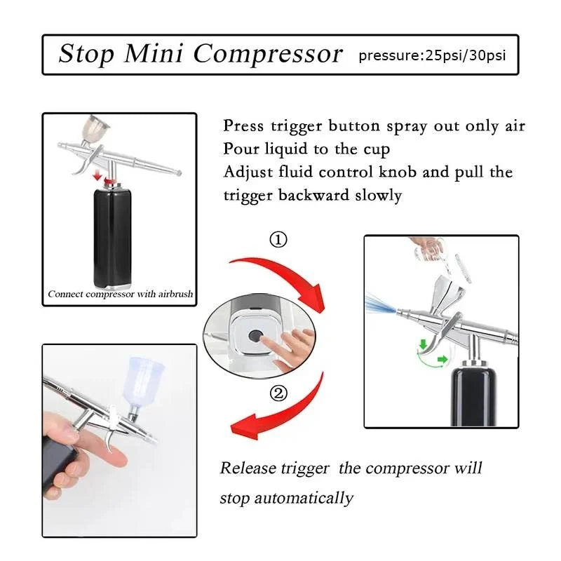 BKS Cordless Airbrush Set Spray Pump Air Compressor Kit BKS40