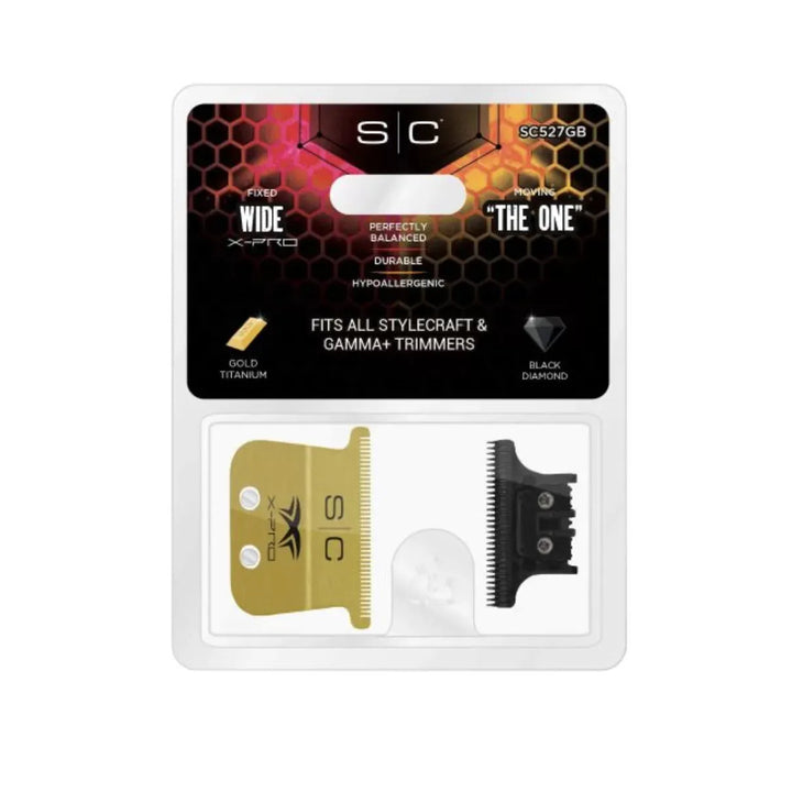 StyleCraft Fixed Gold Titanium X-Pro Wide Replacement Trimmer Blade w/ Black Diamond DLC The One Cutter Set SC523GB